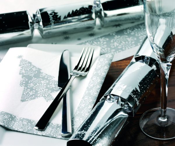 xmas crackers & napkin - silver